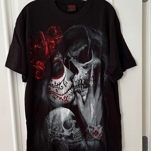Vintage Spiral Mountain Black and Red Skull Rose T-Shirt Sz L New
